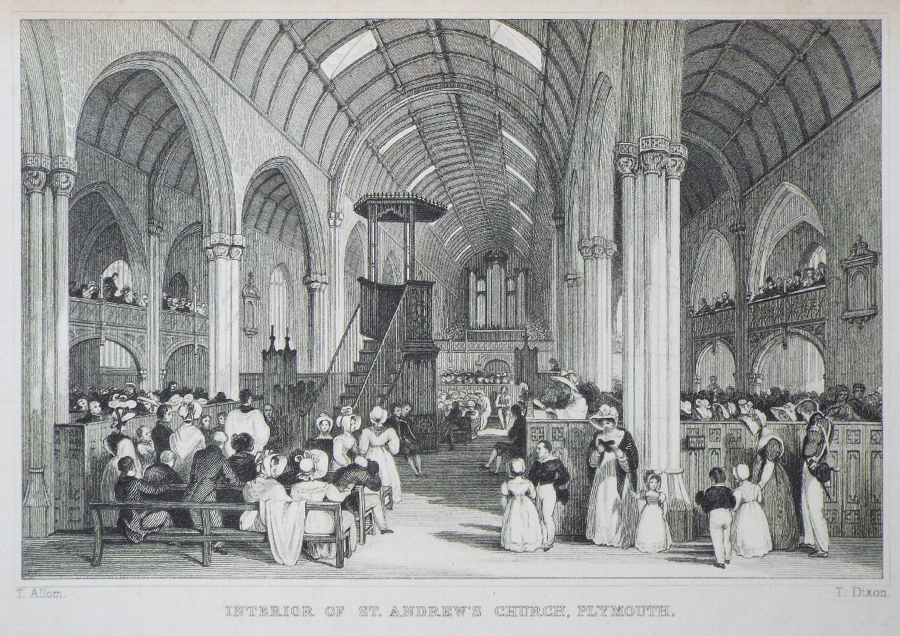 Print - Interior of St. Andrew's Church, Plymouth. - Dixon